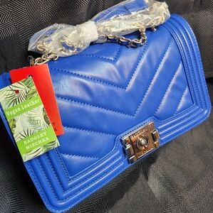 Badgley Mischka Vibrant Blue Quilted NWT Crossbody Silver Hardware Retail $149